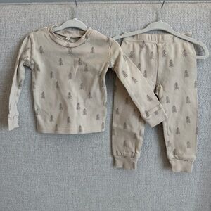 Quincy Mae Beige Kids Pajama Set with Tree Design